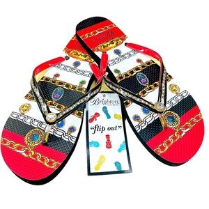 Brighton Red Black Charms Multi Skinny Strap Flat Thong Sandals Flip Out Flops 9